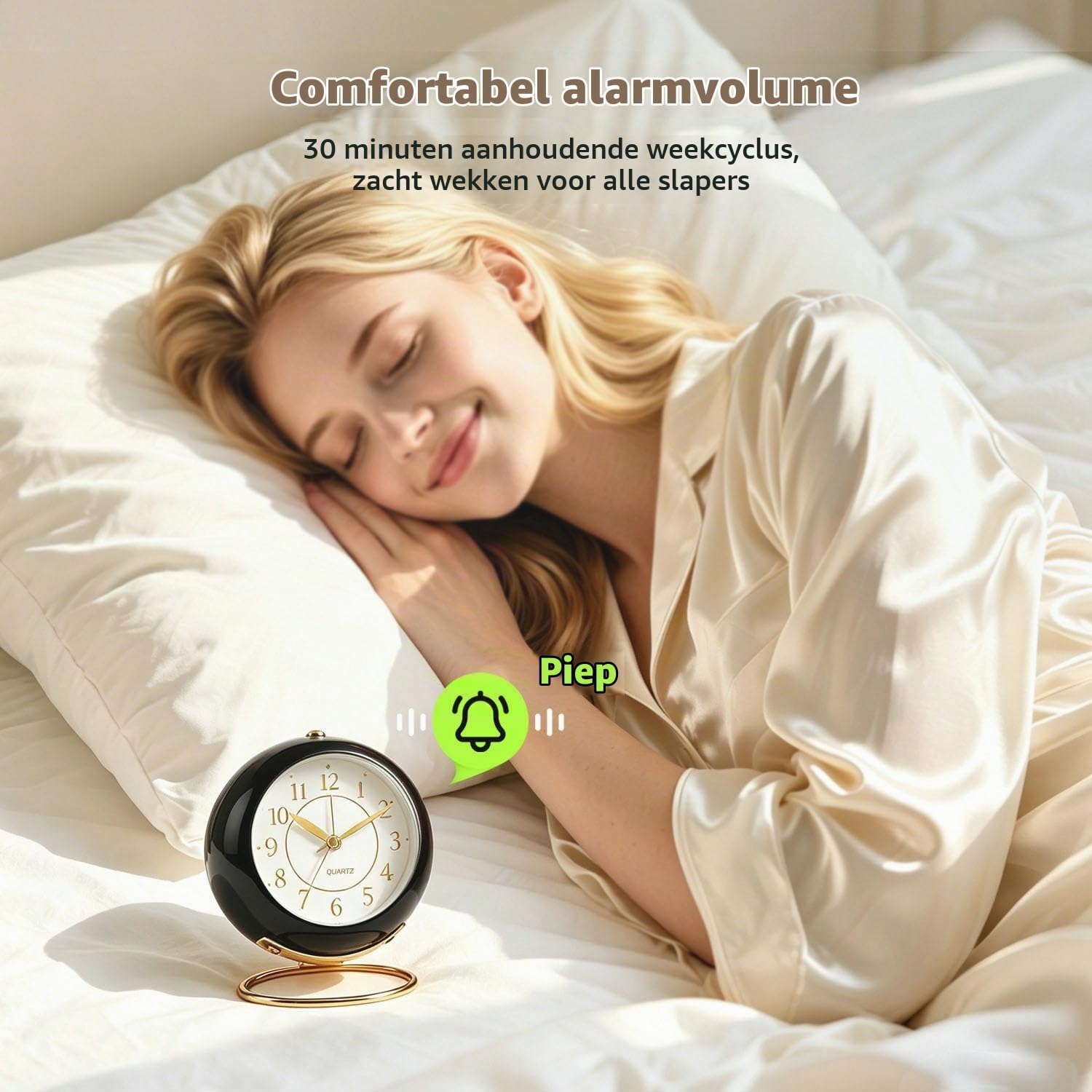 Thumbnail 2 de Azxb Azxb-alarm clock analoge wekker met stil uurwerk en nachtlampje