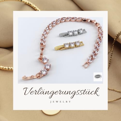 Thumbnail 1 de ONDEGO Schmuck Verlängerung Klappverschluss mit Zirkonia – 3,2 cm, Zwischenstück für Armband & Halskette, Silber Roségold Gold