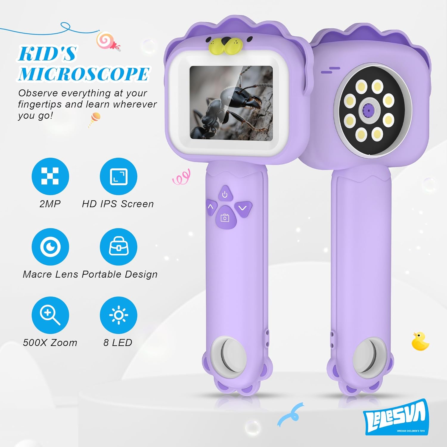 Thumbnail 3 de Microscopio per bambini a forma di leone: mini microscopio tascabile con schermo 2,4'' e ingrandimenti fino a 500x