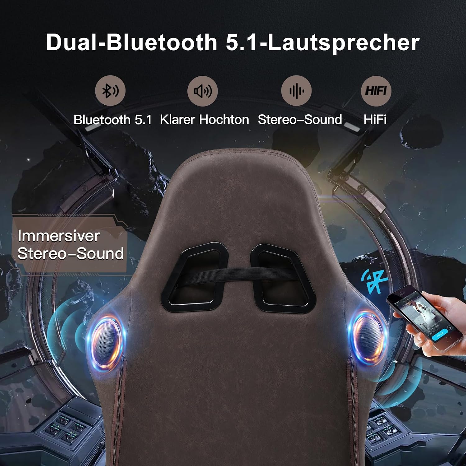 Detalle de GTPLAYER ACE-PRO-IE Gaming Chair with Bluetooth Speakers and Footrest