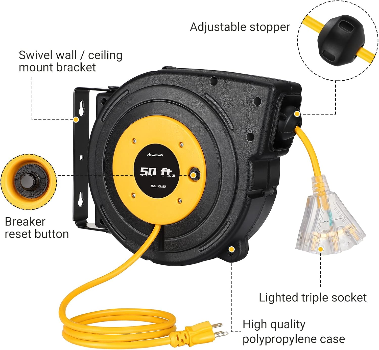 Detalle de DEWENWILS Retractable Cord Reel 50 ft
