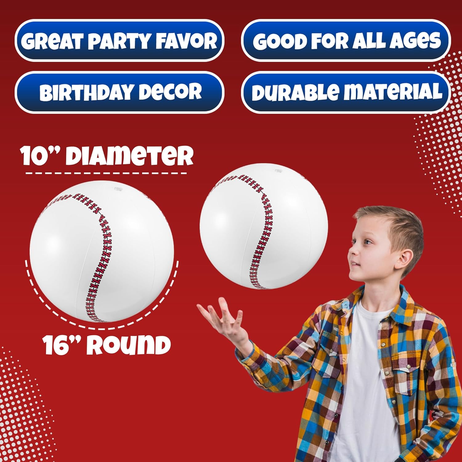Thumbnail 3 de Bedwina Inflatable Baseball Beach Balls (Pack of 12) – 16-inch Pool Party Toys & Decorations