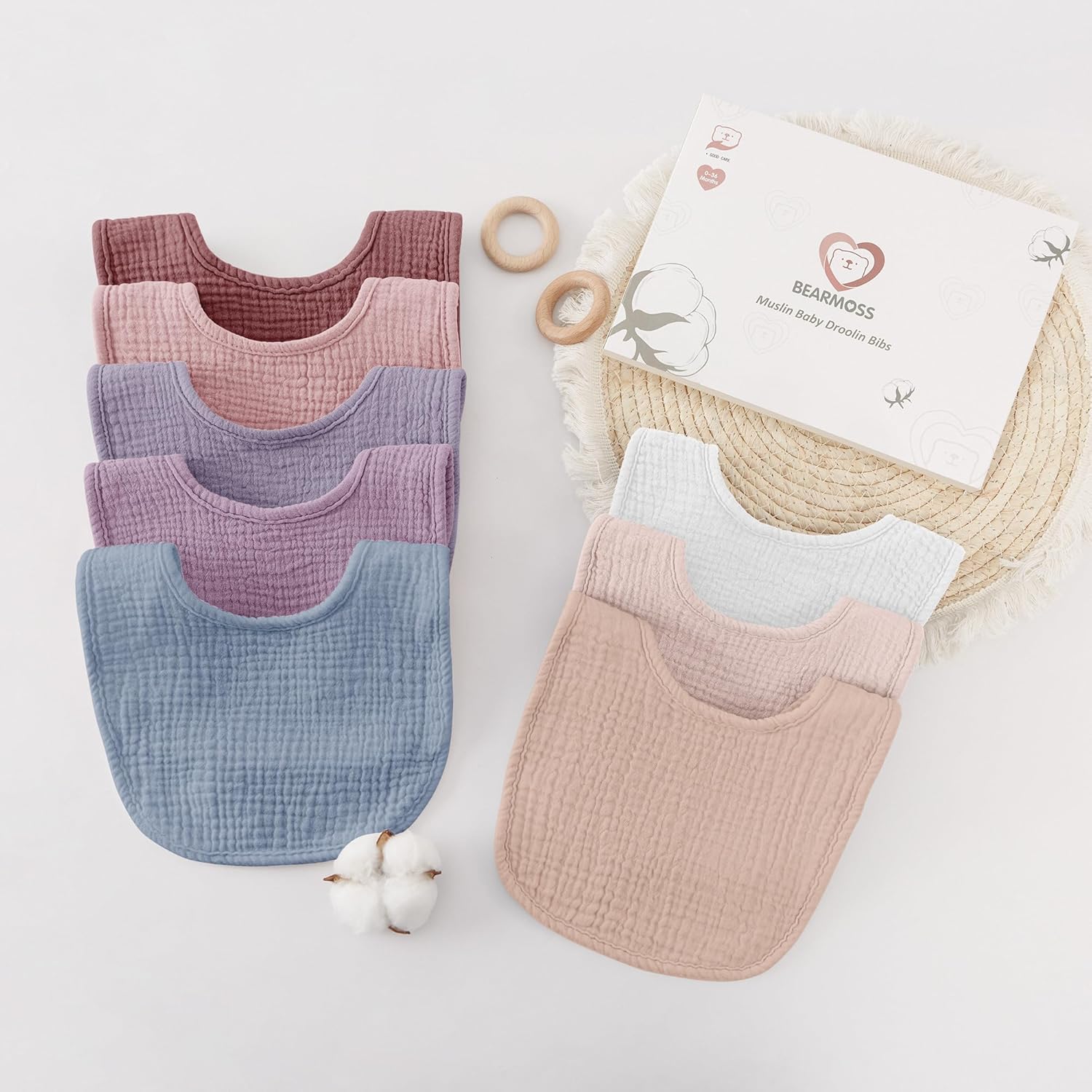 Thumbnail 3 de bearmoss Muslin Baby Dribble Bibs (100% Cotton) – 8-Pack Adjustable Bandana Drool Bibs