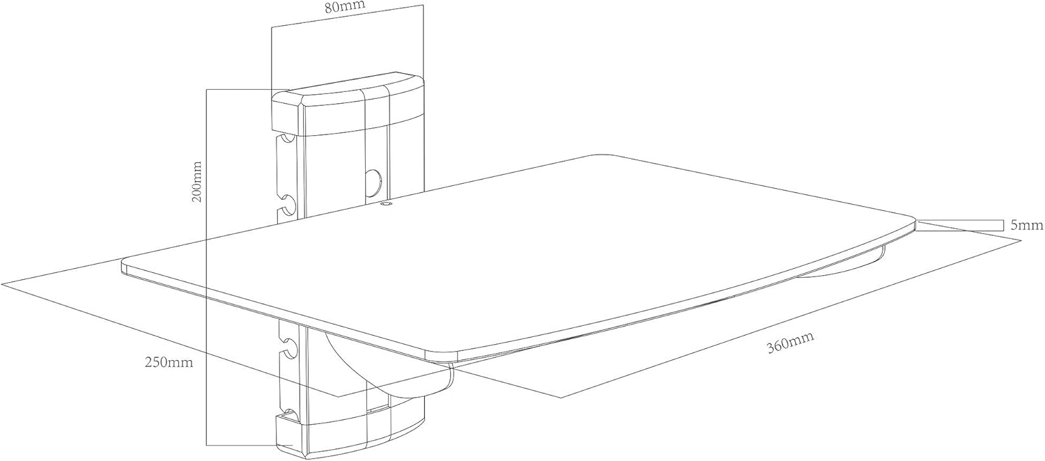 Thumbnail 1 de Tempered Black Glass Floating Shelf Wall Mount — 1 Tier for DVD Players, Sky/Virgin Boxes, Consoles & Speakers
