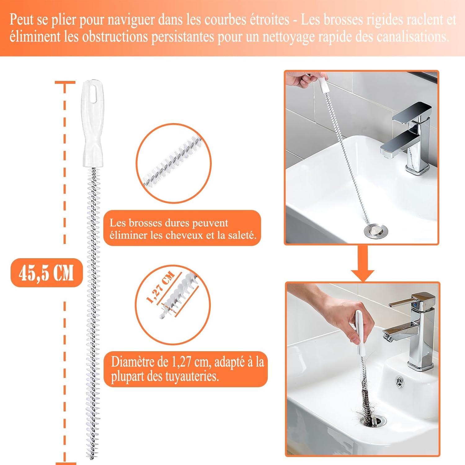 Thumbnail 5 de Qwatuy 160 cm Furet Déboucheur Professionnel Flexible – Lot de 6 pièces