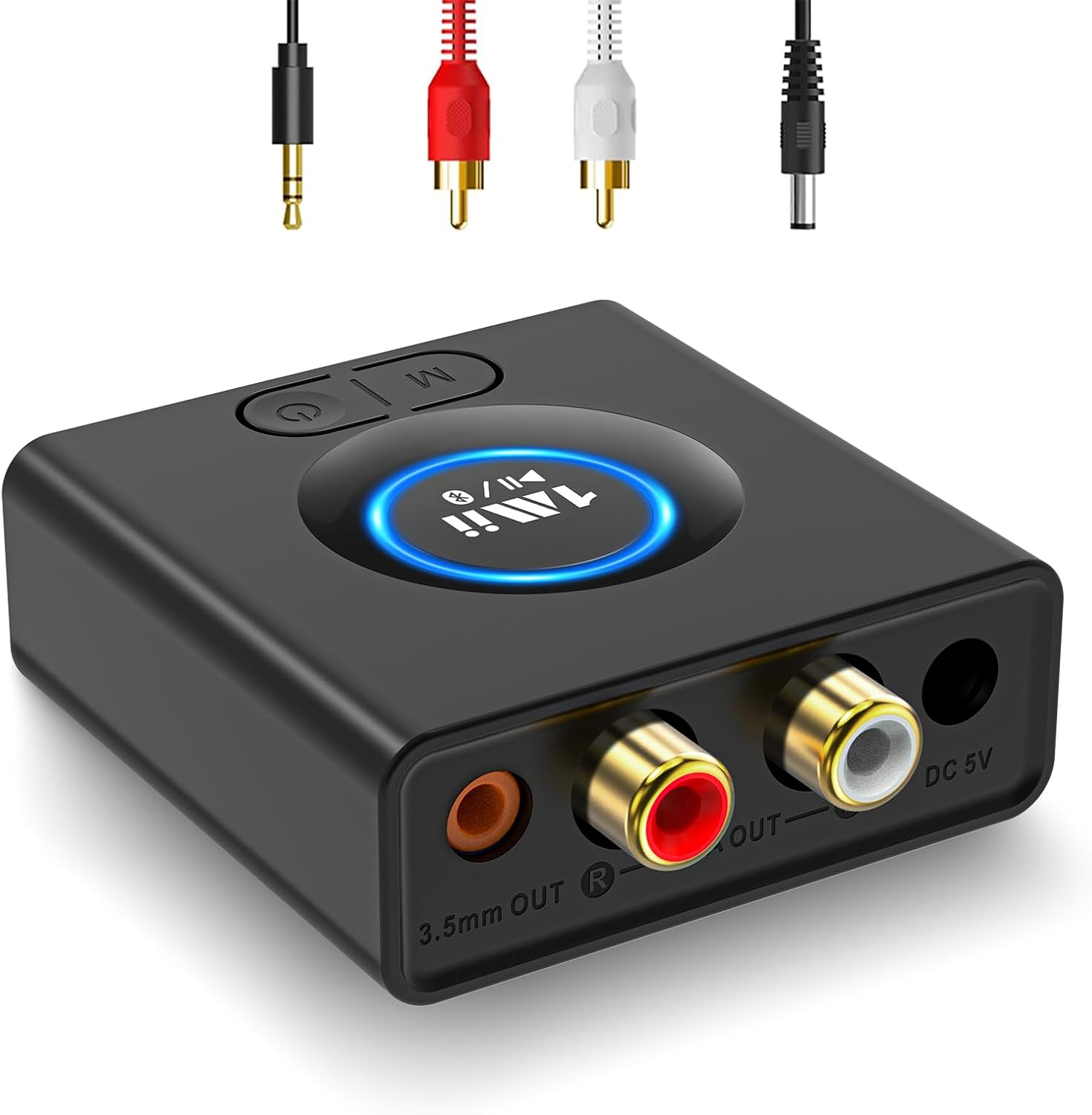 1Mii ML200 Bluetooth-Empfänger für Stereoanlage – Kabelloser Audio-Adapter mit Bass-Boost, 3,5 mm & Cinch, 12 Std. Akku