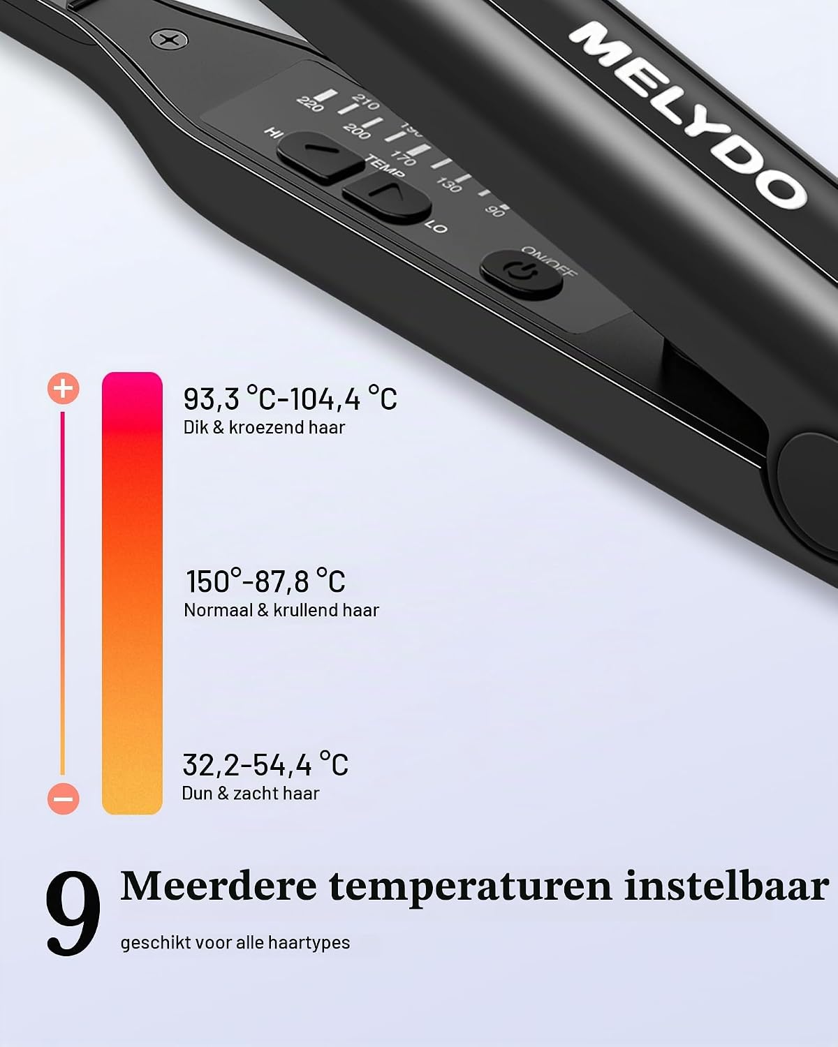 Detalle de MELYDO mini-stijltang voor kort haar, 2-in-1 met zwevende toermalijn-keramische plaat