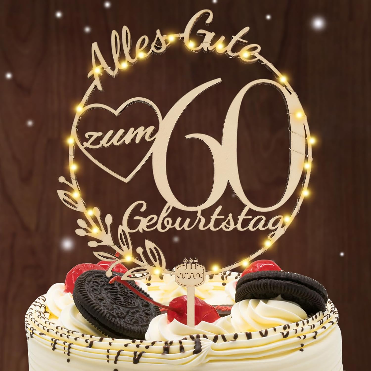 Detalle de I LOVE MOM Cake Topper 60. Geburtstag Holz 🎂