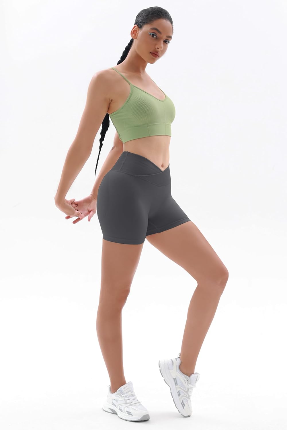 Thumbnail 3 de Vertvie Damen Gym Shorts V Cross Stretch Push Up – High Waist Nahtlos, Booty Scrunch und Fitness Short