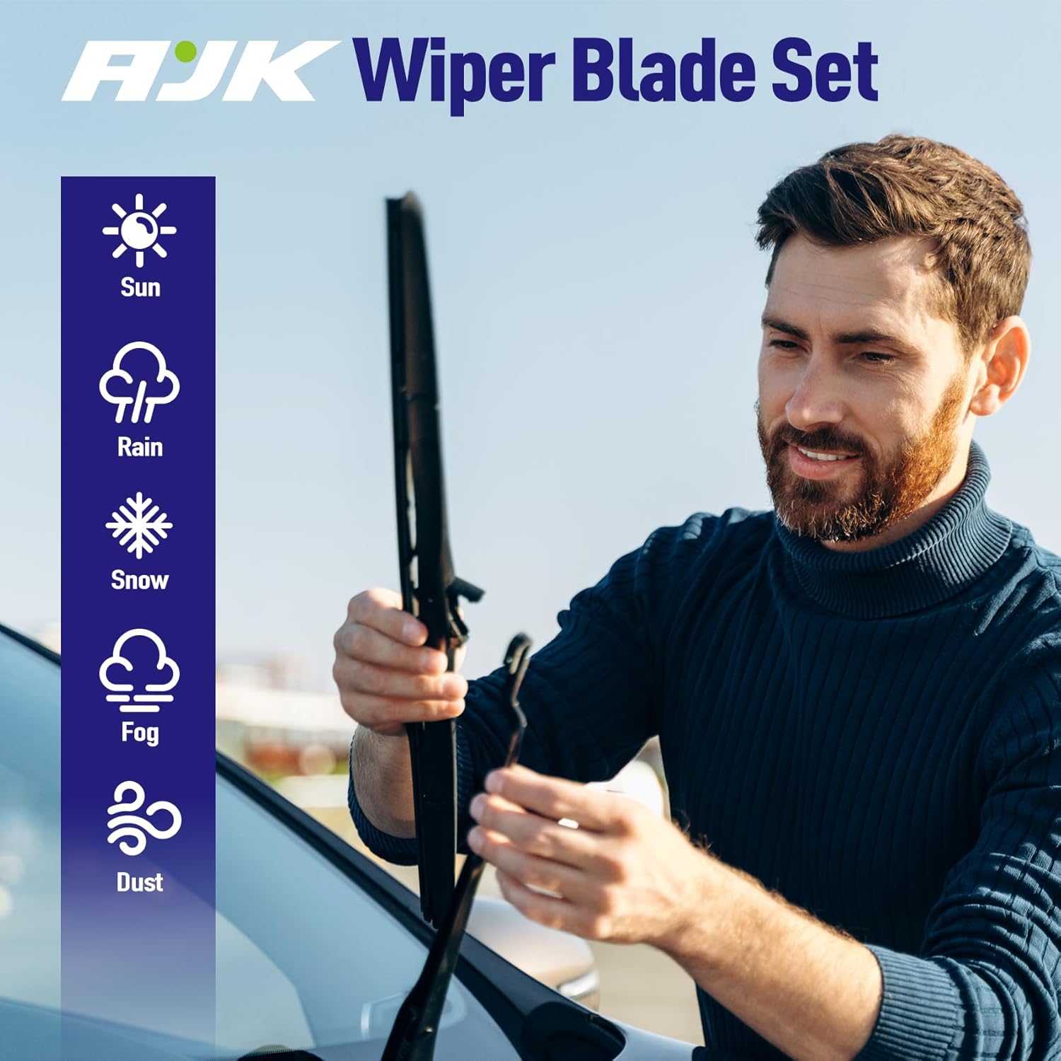 Thumbnail 6 de AJK Front Windshield Wiper Blades for Honda Accord Crosstour (2010–2015) — Conventional, Vehicle-Specific Fit, Pack of 3