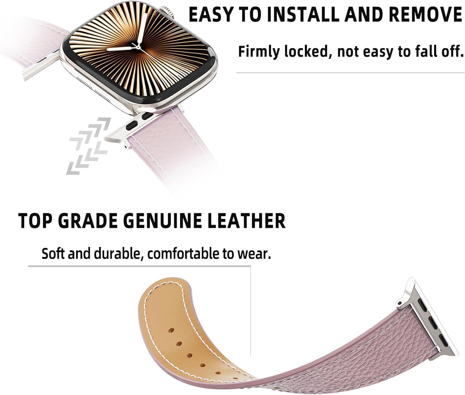 Detalle de Leather Watch Band with Magnetic Buckle for Apple Watch Ultra – Rugged, Durable Leather Strap