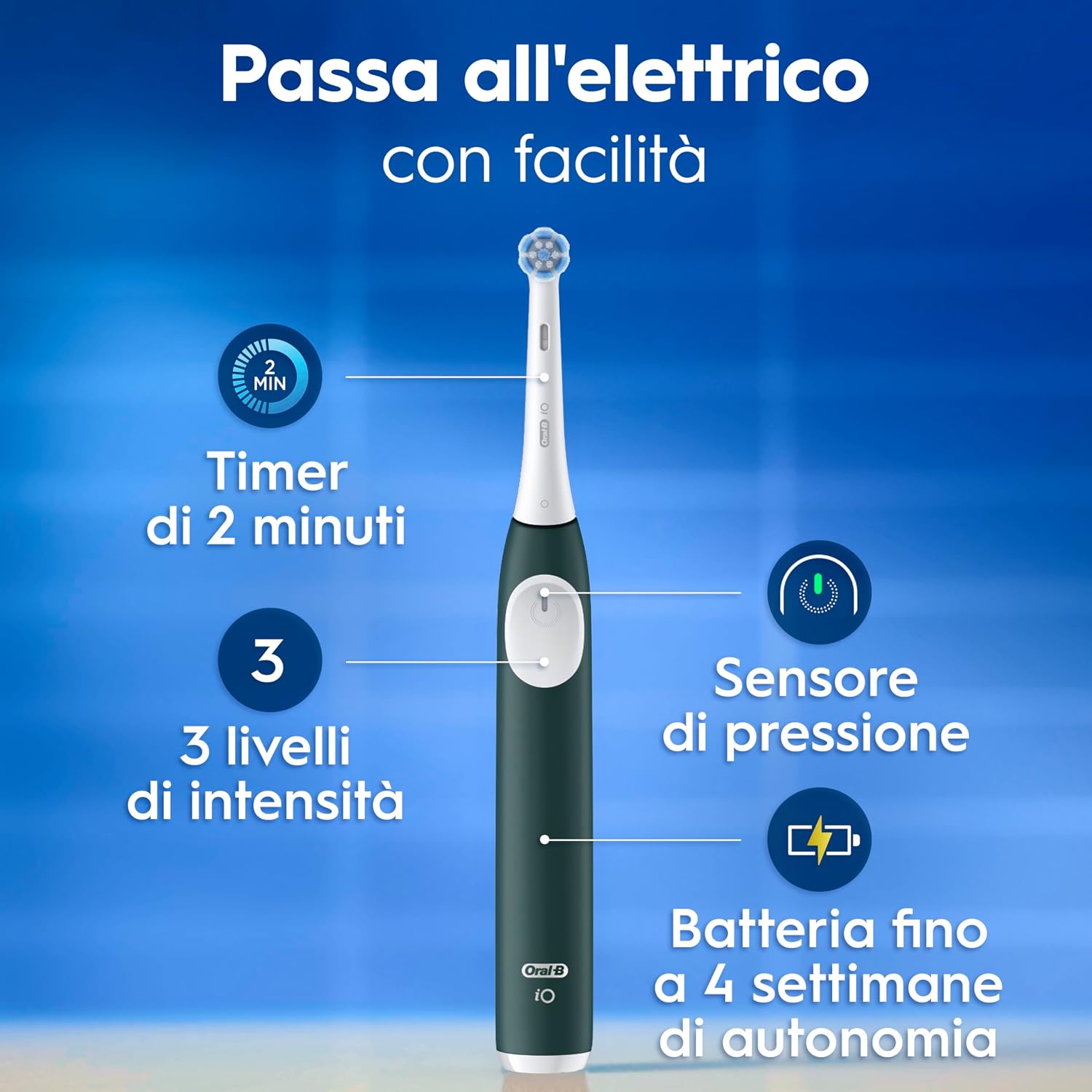 Detalle de Oral-B iO 2 Spazzolino Elettrico Ricaricabile – Verde con 1 Testina di Ricambio e Custodia da Viaggio