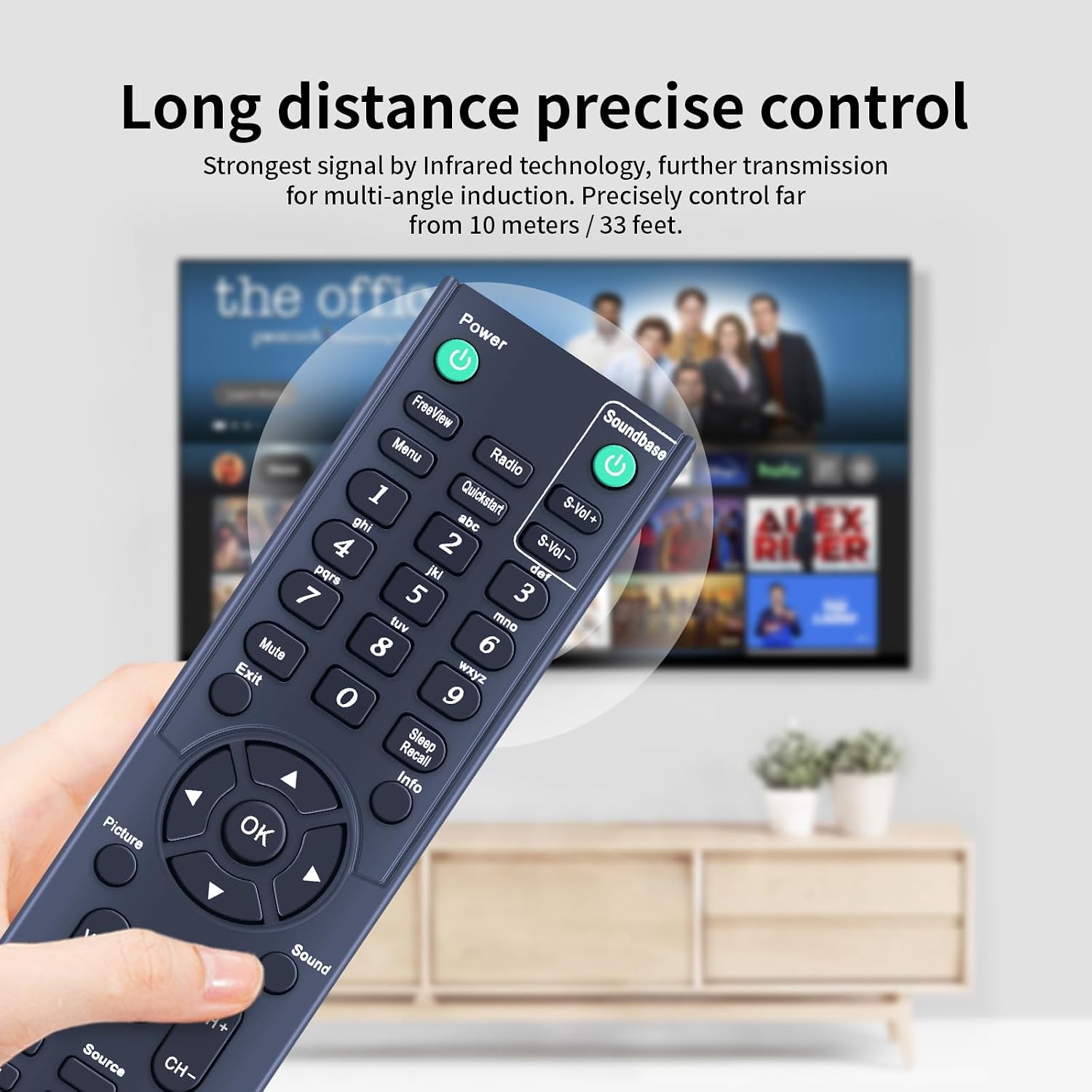 Detalle de TCNOUMT RCC004 replacement remote for TCL Cello Neon TVs and DVD models