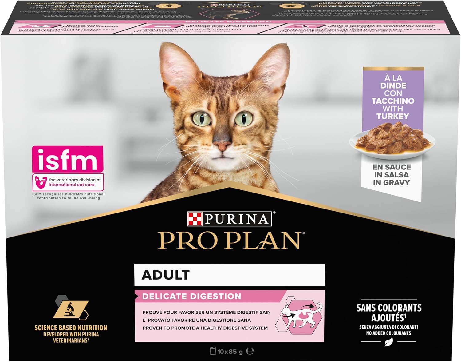 Detalle 2 de PRO PLAN Adulte Delicate Digestion Dinde en Sauce 10x85g – Croquettes en sauce pour chats adultes à digestion sensible