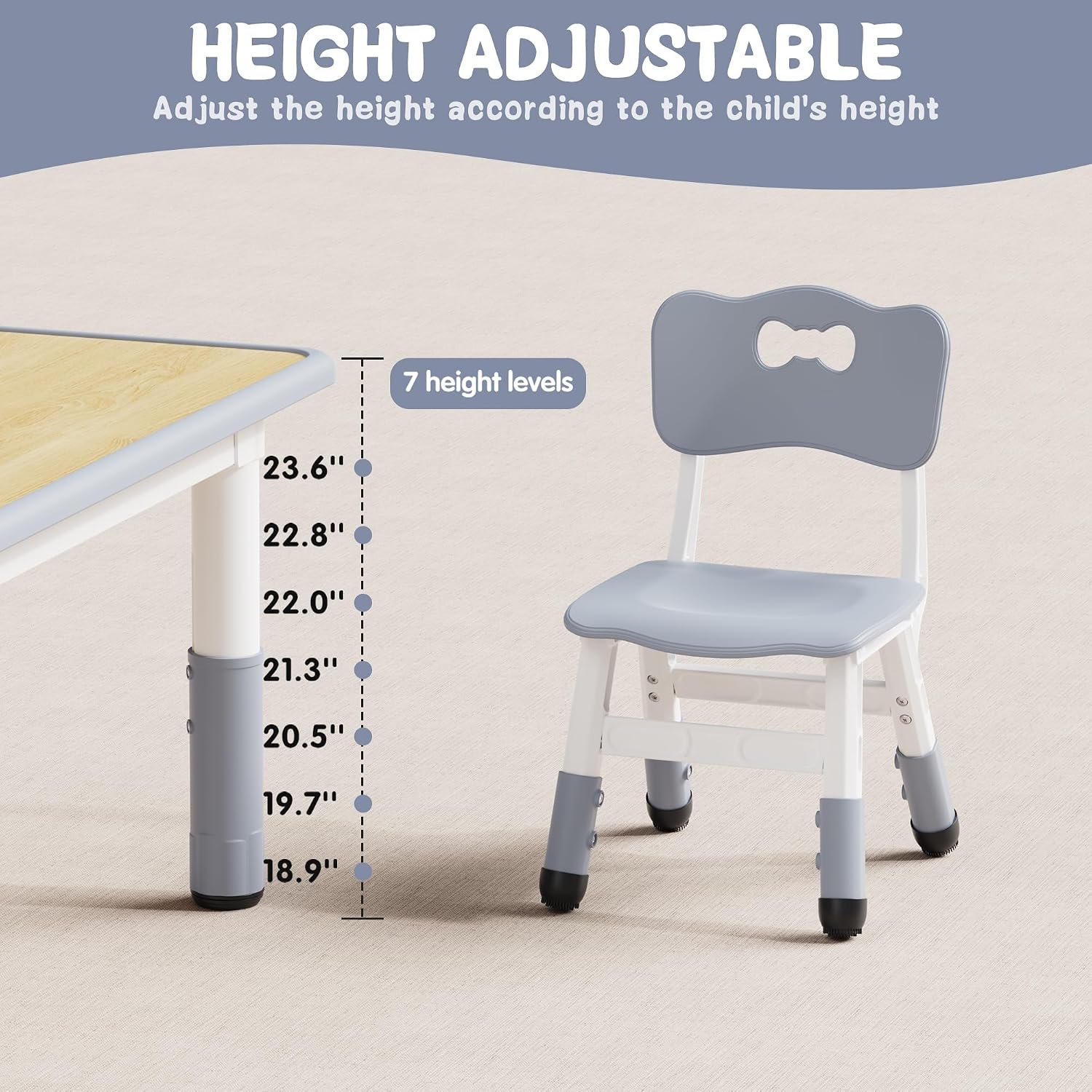 Detalle de Brelley Adjustable Kids' Table and Chair Set, 31.5-Inch