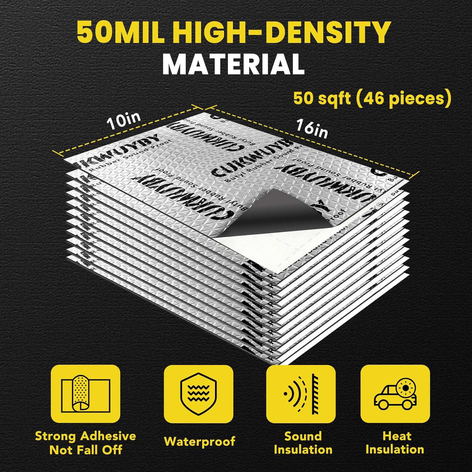 Thumbnail 3 de 50mil Car Sound Deadening Mat (50 sqft, 46 pcs) Butyl Automotive Noise Insulation