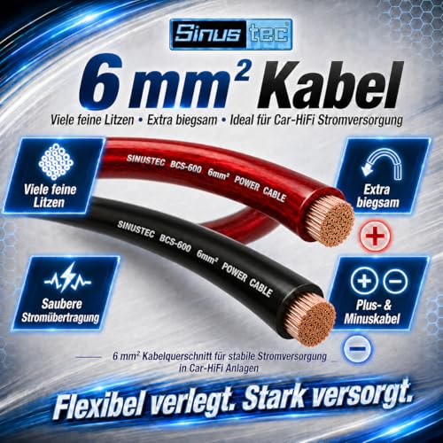 Detalle de Sinustec BCS-600 Car-Hifi Kabelset 6 mm², 5 m – Batteriekabelset inkl. Cinch, Remote, Lautsprecherkabel