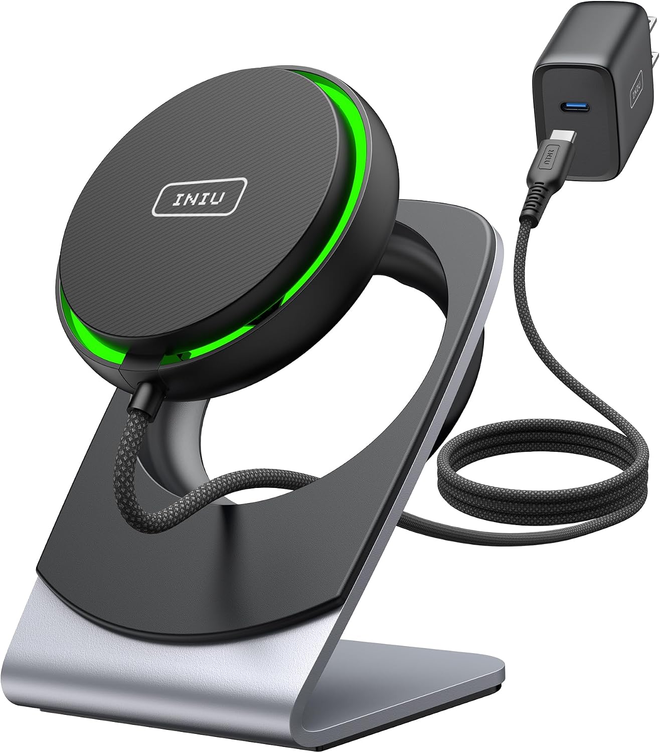 Detalle de INIU Wireless Charger: 15W Magnetic Fast-Charging Stand for iPhone 12–16 with Detachable Design
