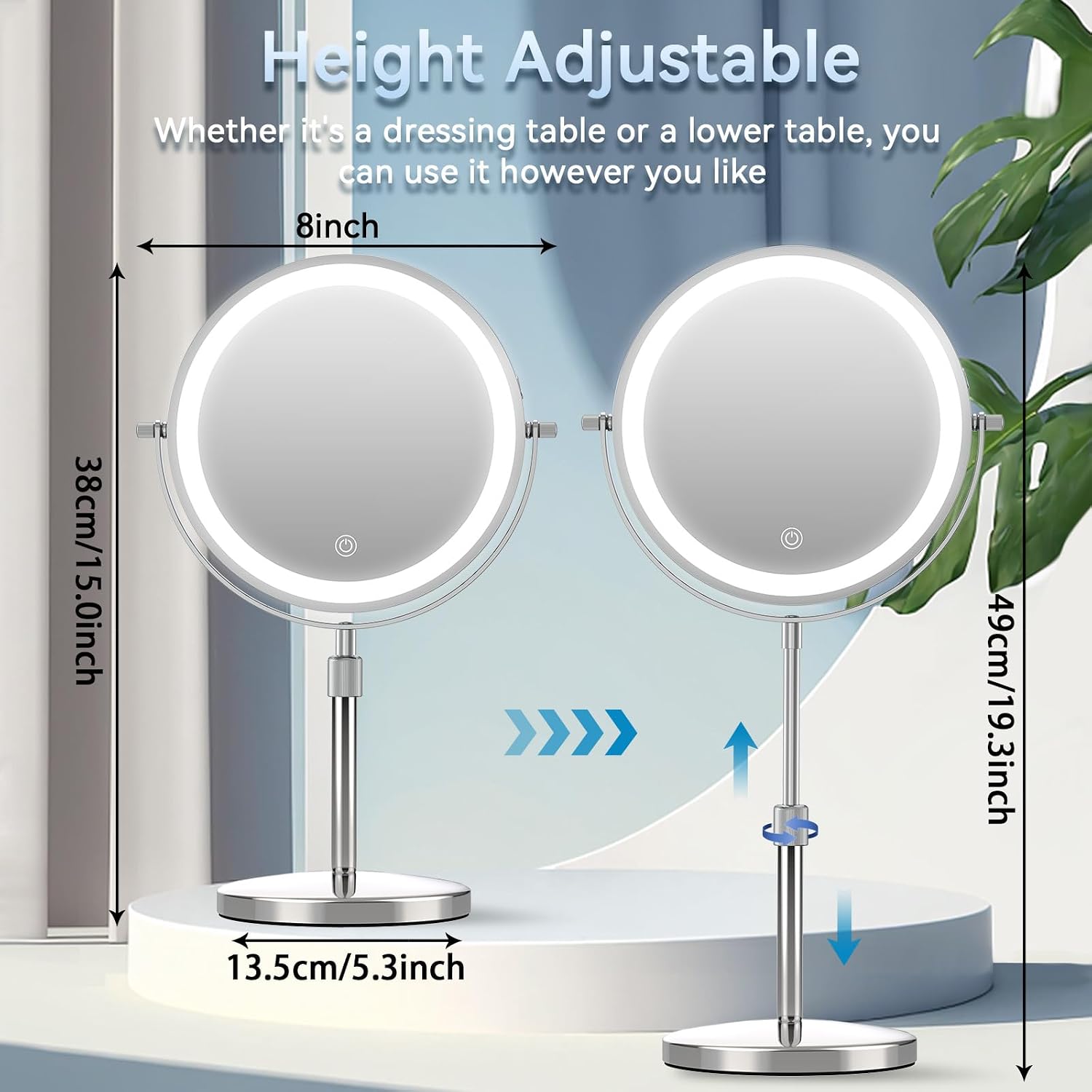 Detalle de TopDirect Specchio trucco con luci 8 pollici regolabile e ingranditore 1X/10X