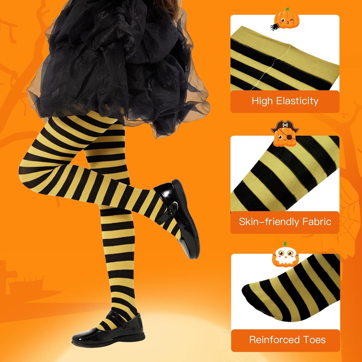 Thumbnail 3 de Yilanmy kids’ striped full-footed tights (2 pairs) for Halloween, Christmas and everyday wear