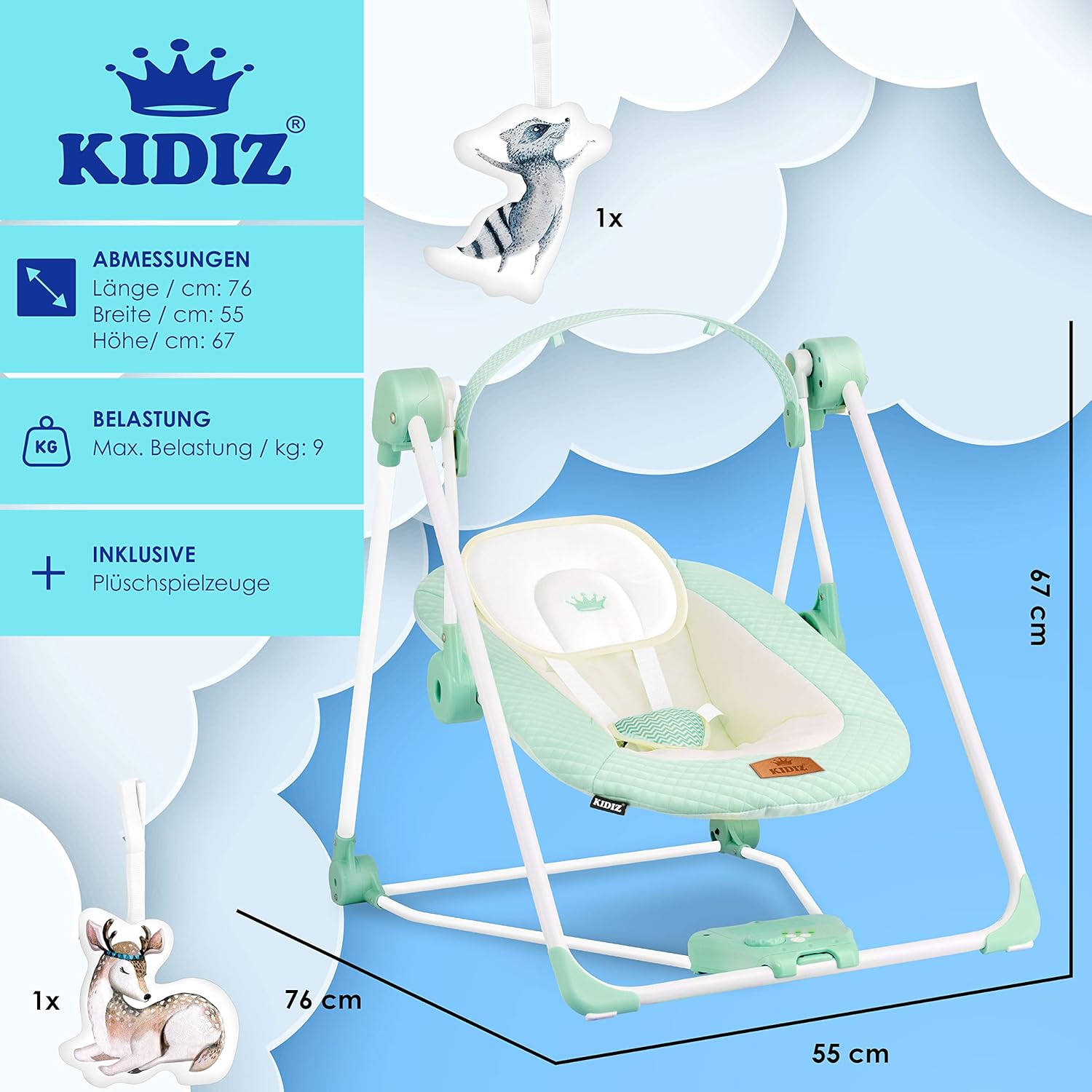 Thumbnail 6 de KIDIZ® Babywippe Babyschaukel mit 5 Geschwindigkeiten – faltbar, inkl. Spielbogen und Sound