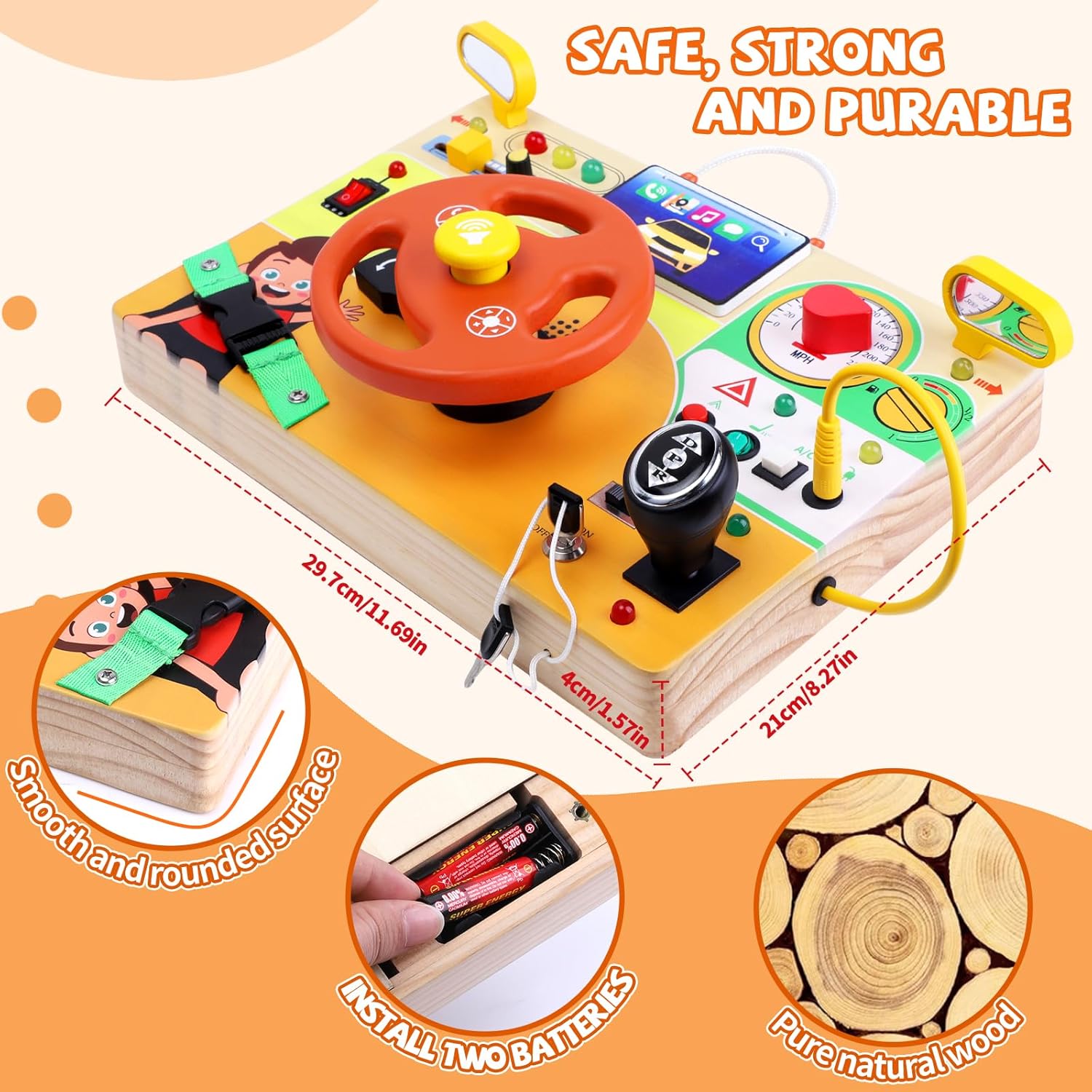 Thumbnail 3 de Hoarosall Busy Board Montessori Spielzeug ab 1 Jahr – Lenkrad-Reisespielzeug aus Holz