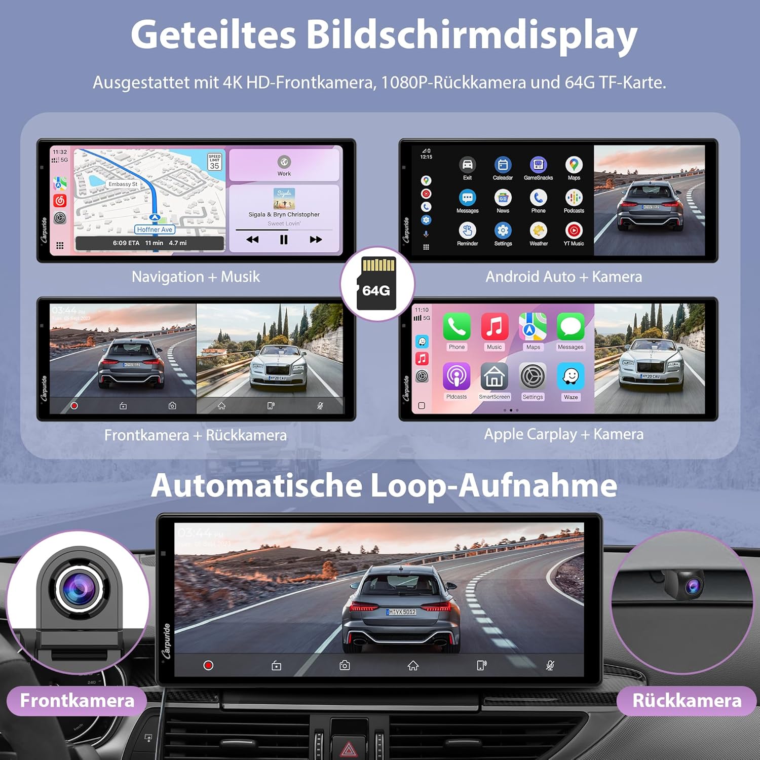 Thumbnail 1 de CARPURIDE 10,26 Zoll CarPlay, Dashcam