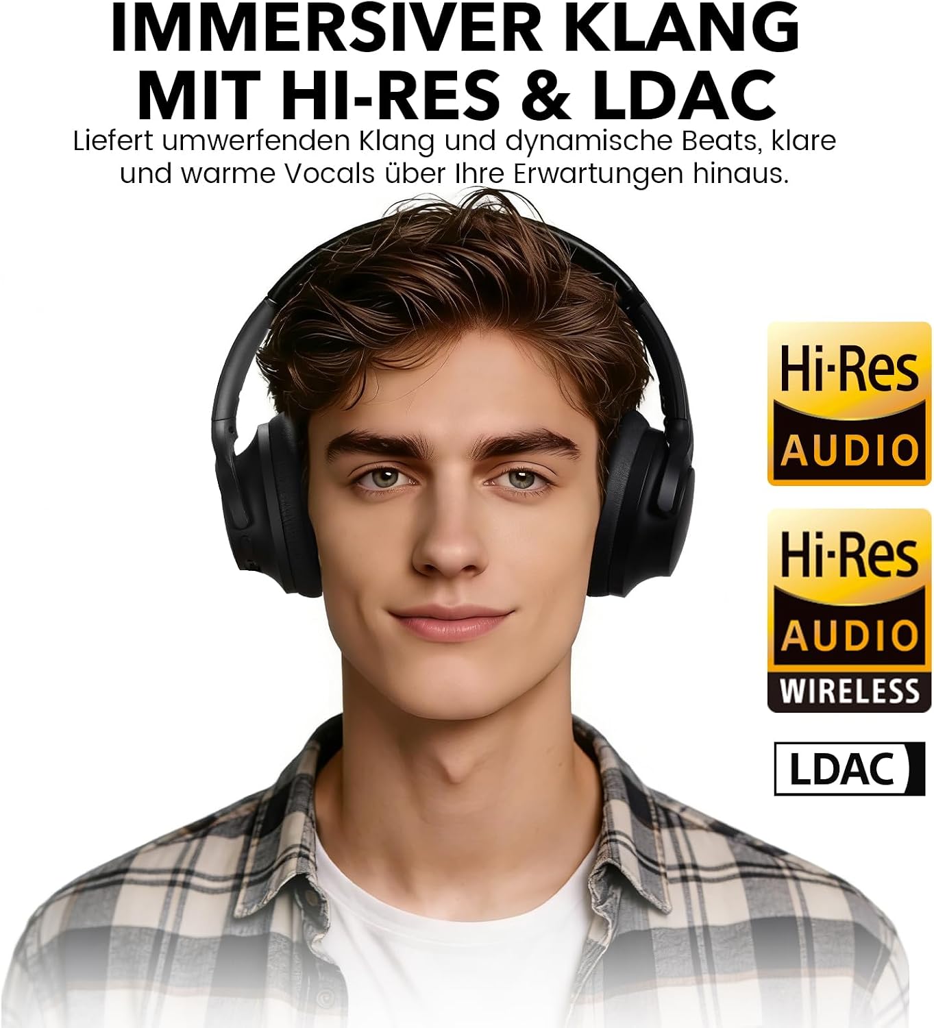Detalle 2 de 1Mii Y8+ Hybrid ANC Over‑Ear Kopfhörer – LDAC, 100 Std. Akku, App‑EQ, Bluetooth 6.0, faltbar