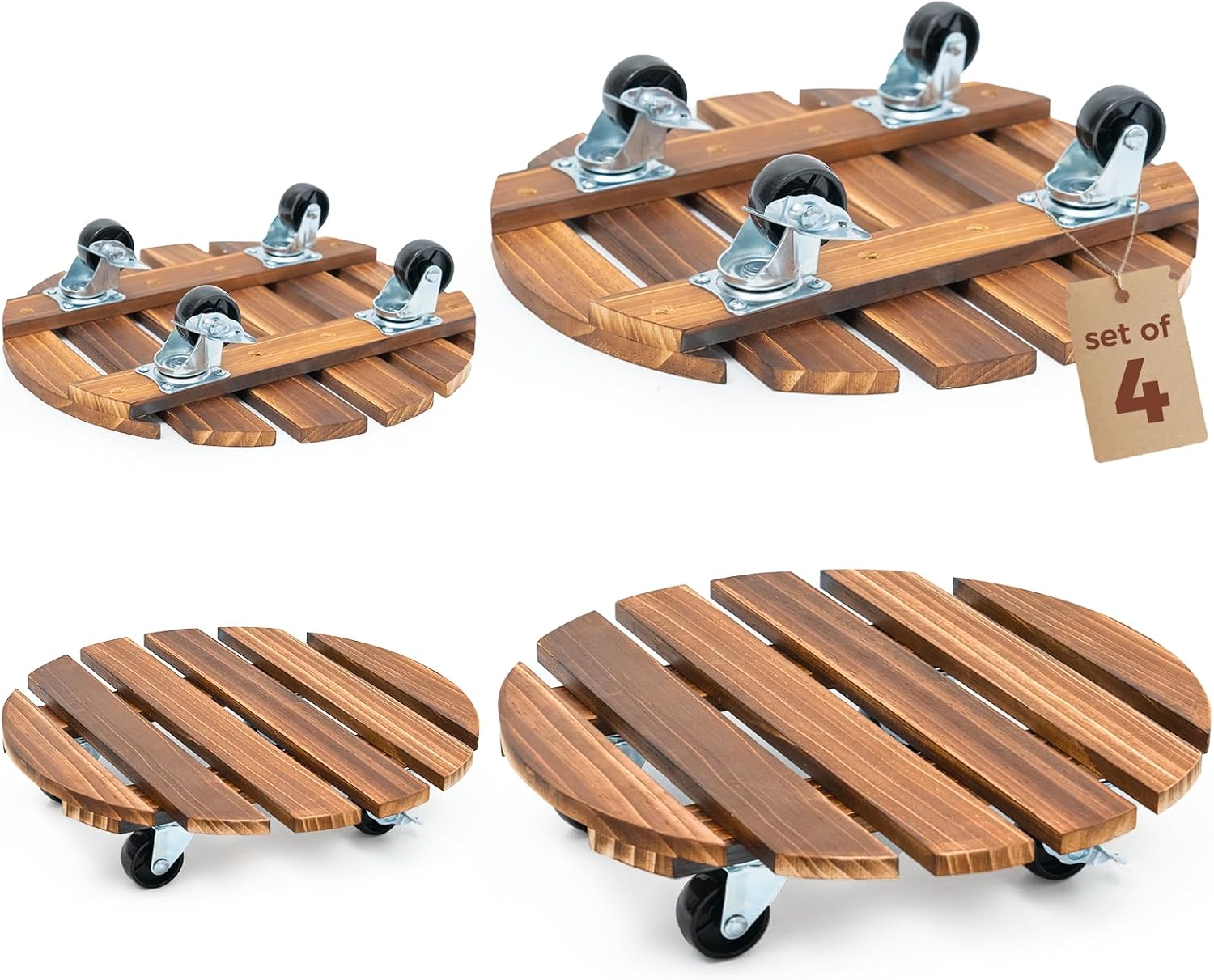 Thumbnail 6 de Bamworld 2 Pack Plant Trolley: Heavy Duty 12-Inch Rolling Caddies with 360 Swivel Lockable Casters