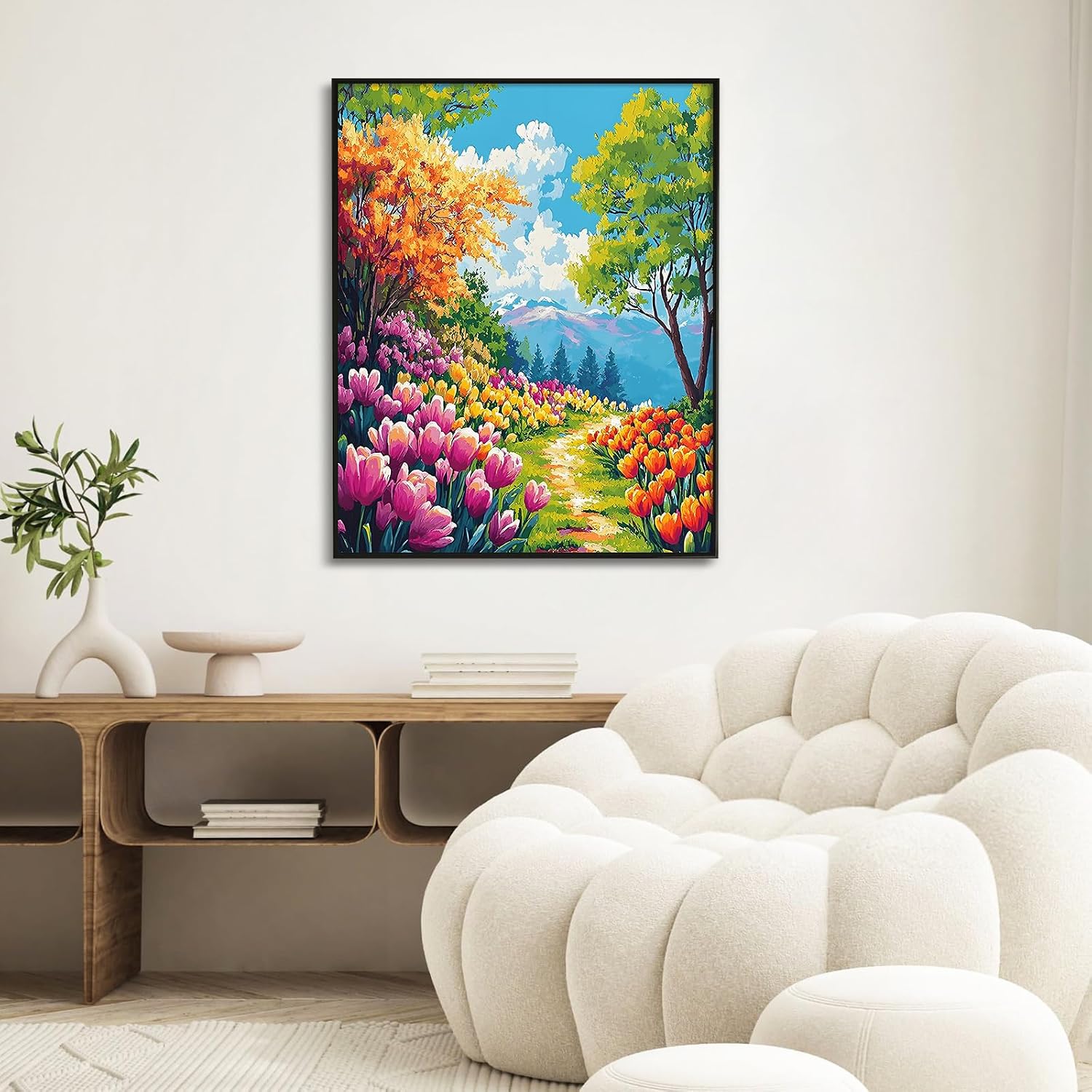 Detalle de Cytheron Paint by Numbers for Adults: Tulip Garden Mountain Landscape 16 x 20 Inch