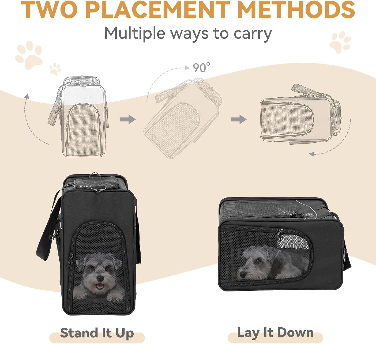 Thumbnail 1 de Petsfit sac de transport pliable pour chat et chien avec 2 coussins (55 x 40 x 23 cm) — bandoulière amovible et lavable