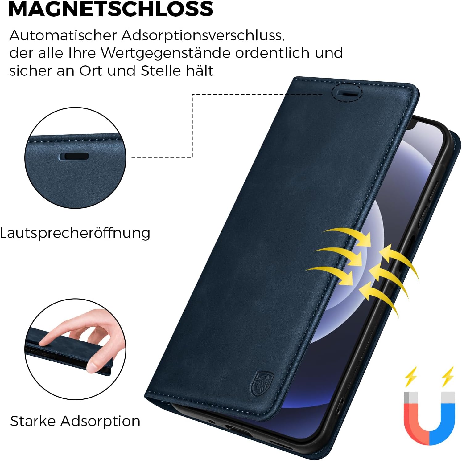 Detalle de AIMOYU Flip Case für iPhone 12/12 Pro – Blau, Premium PU-Leder, Kartenfach, Standfunktion
