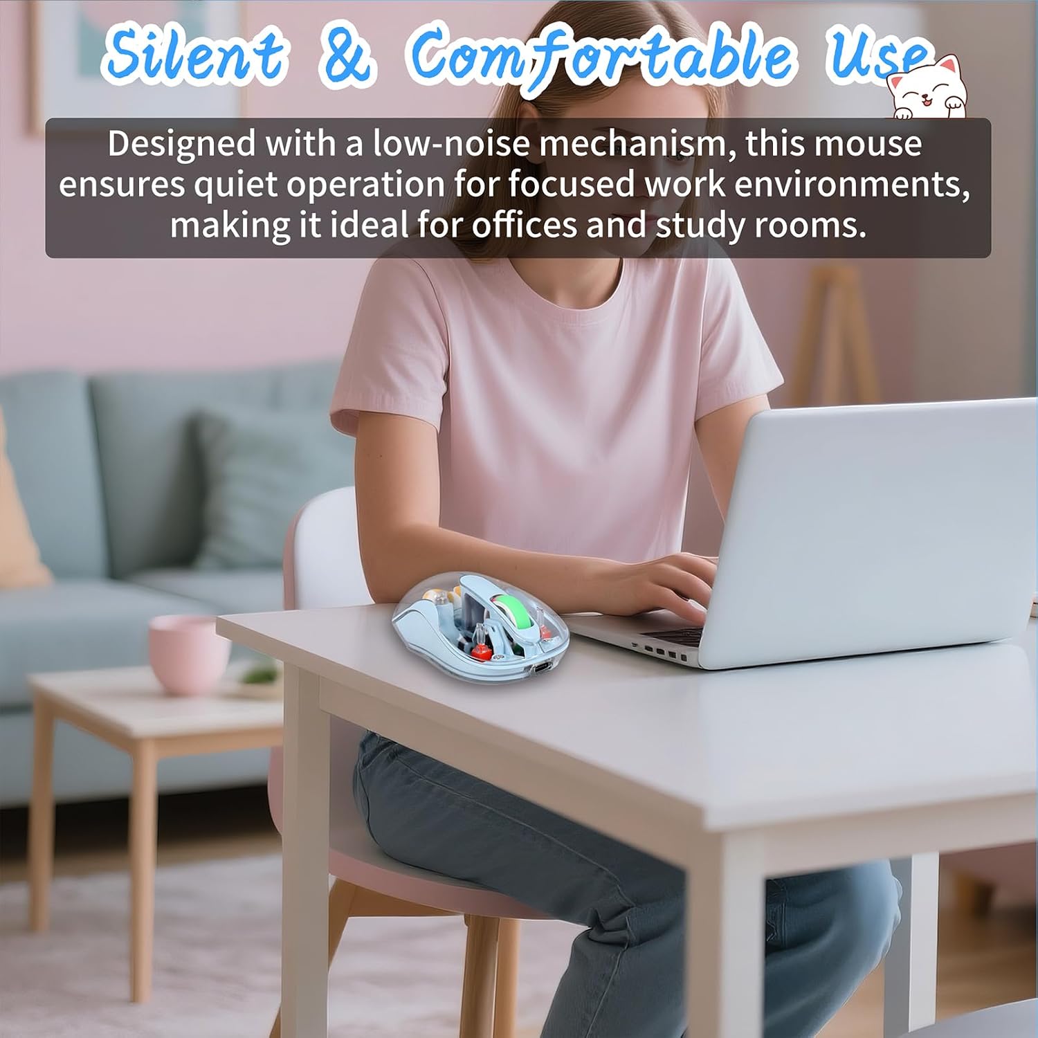 Detalle 2 de elec Space Cute Wireless Mouse, Bluetooth, USB-C Rechargeable, Silent, Blue