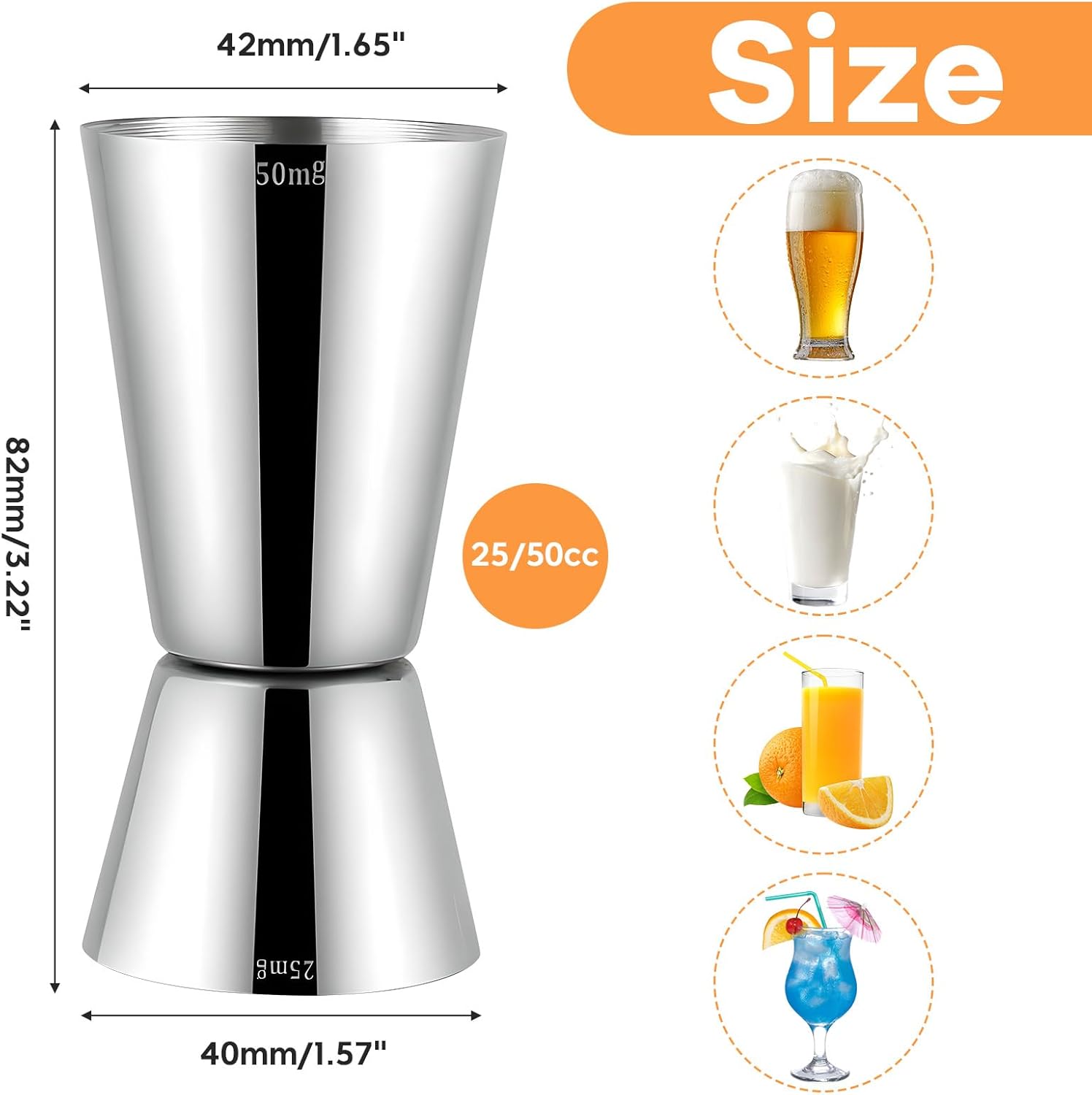 Detalle de Delgeo Premium Stainless Steel Cocktail Jigger Set (2 x 25/50 ml) – Precision Pouring for Home and Professional Use