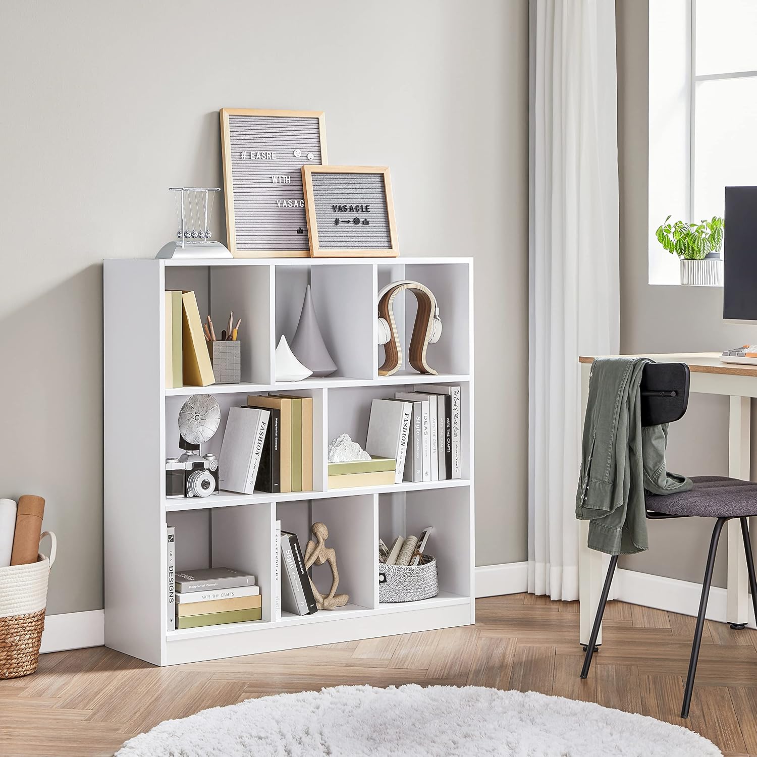 Detalle de VASAGLE LBC52WT 8-Compartment Bookcase, White, 30 x 97.5 x 100 cm