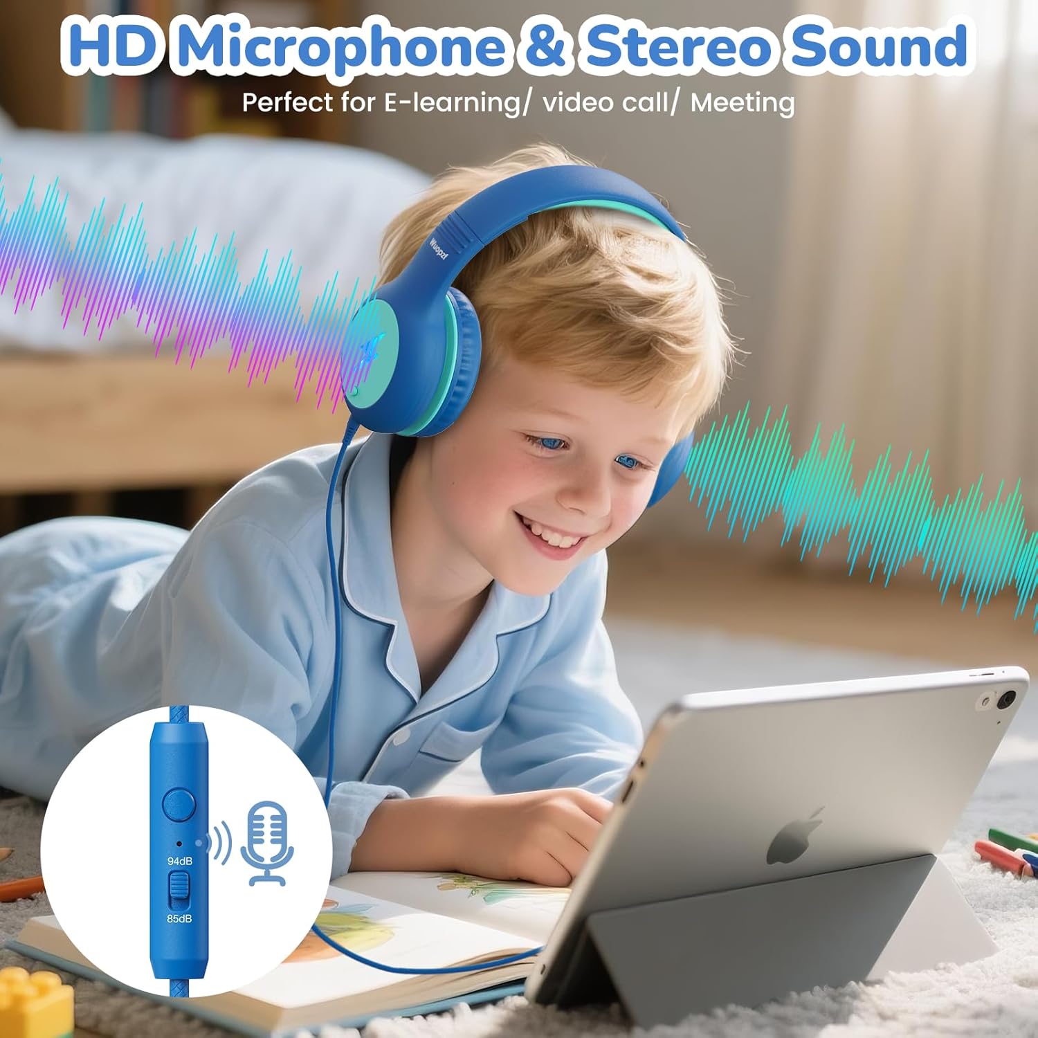 Thumbnail 5 de Wuopzf Kids USB-C Headphones for School (LED Lights, Volume Limiter & Microphone) — Wired Over-Ear
