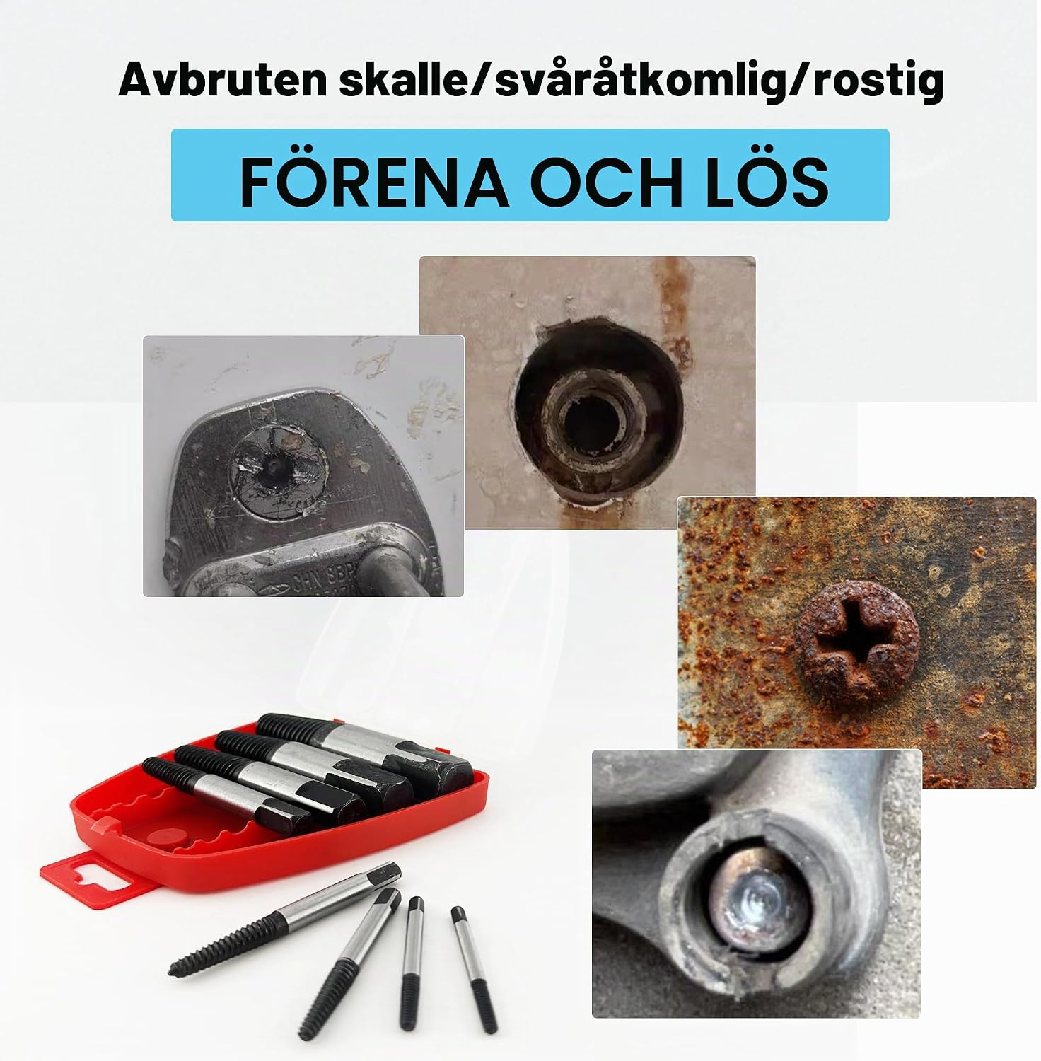 Detalle de Skruvutdragarsats med 8 delar i värmebehandlat kolstål