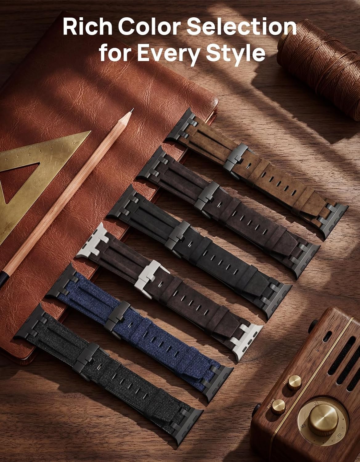 Thumbnail 5 de MoKo Bracelet en cuir pour Apple Watch (Crazy Horse) avec connecteurs métalliques, compatible 49/46/45/44/42 mm