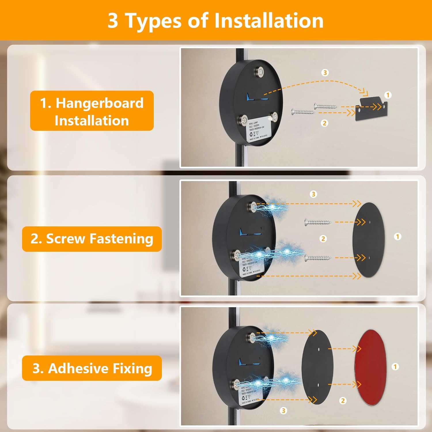 Detalle de Dehobo Rechargeable Wall Sconce Lights (2-pack) – 3 colour temps, wireless with remote, dimmable, 60cm