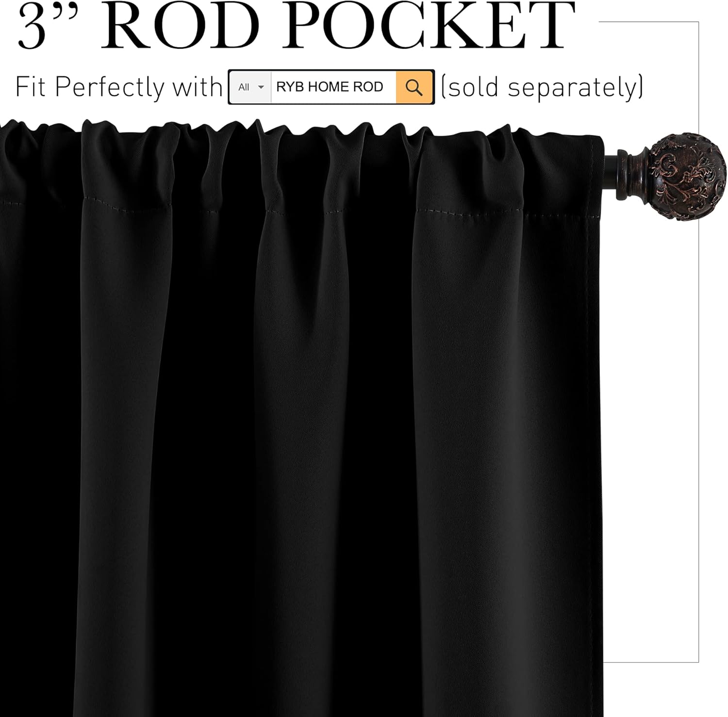 Thumbnail 1 de RYB HOME Blackout Curtains 72" x 42" (2 Panels) – Thermal Insulated Rod Pocket Drapes for Bedroom, Living Room, Nursery, Office