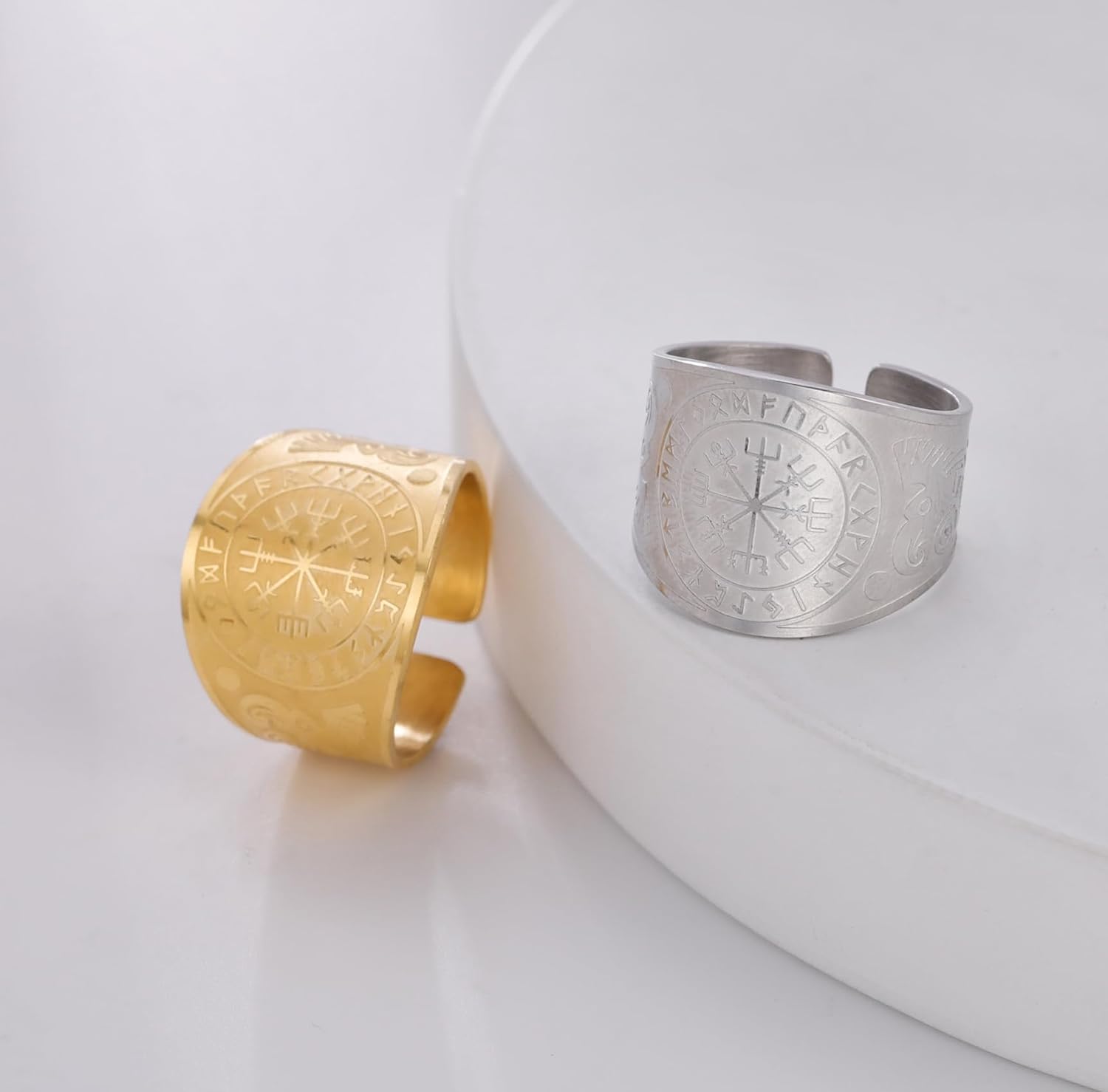 Detalle de EUEAVAN Viking Compass Vegvisir Ring – verstellbarer nordischer Schutzschmuck für Männer