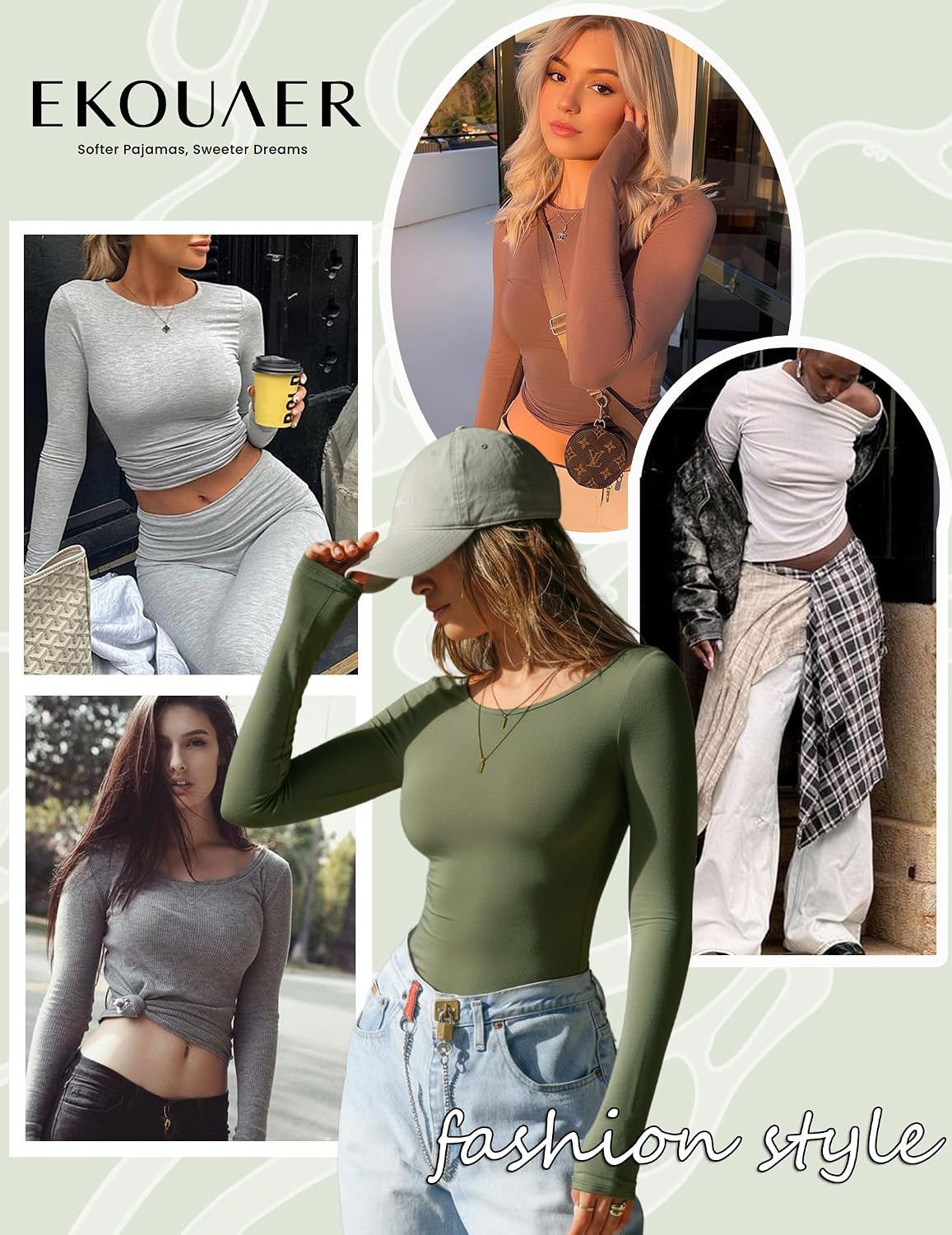 Detalle 1 de Ekouaer Women's Long-Sleeve Thermal Tops, 3-Pack, Scoop Neck, Fitted Stretch Base Layer