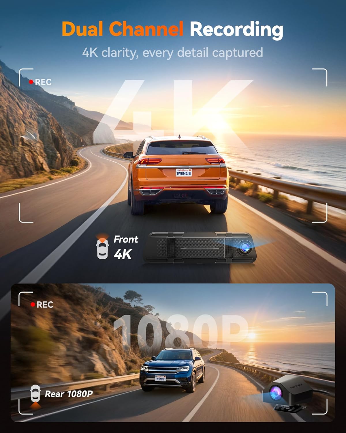 Thumbnail 1 de WOLFBOX M40 10" specchio dashcam con telecamera posteriore 4K+1080P, ADAS/BSD, Wi‑Fi e GPS