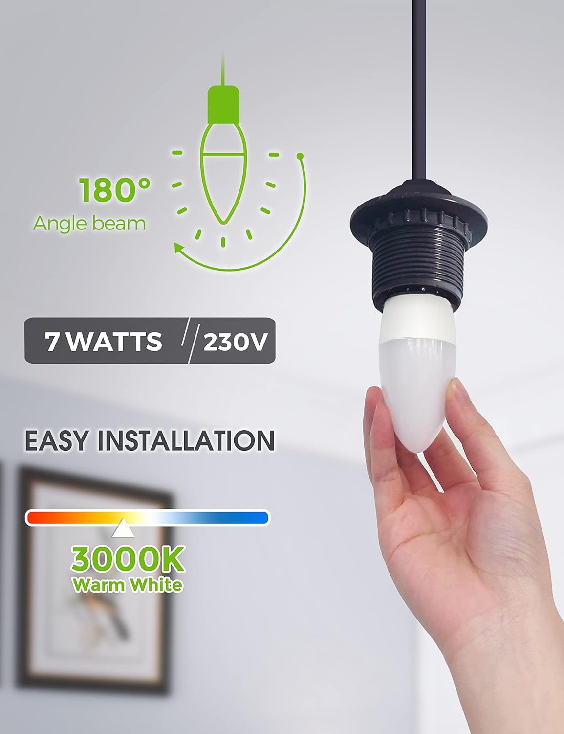 Thumbnail 2 de LOHAS E14 LED candle bulbs (7W, 60W equivalent) – warm white 3000K, non-dimmable, 6-pack