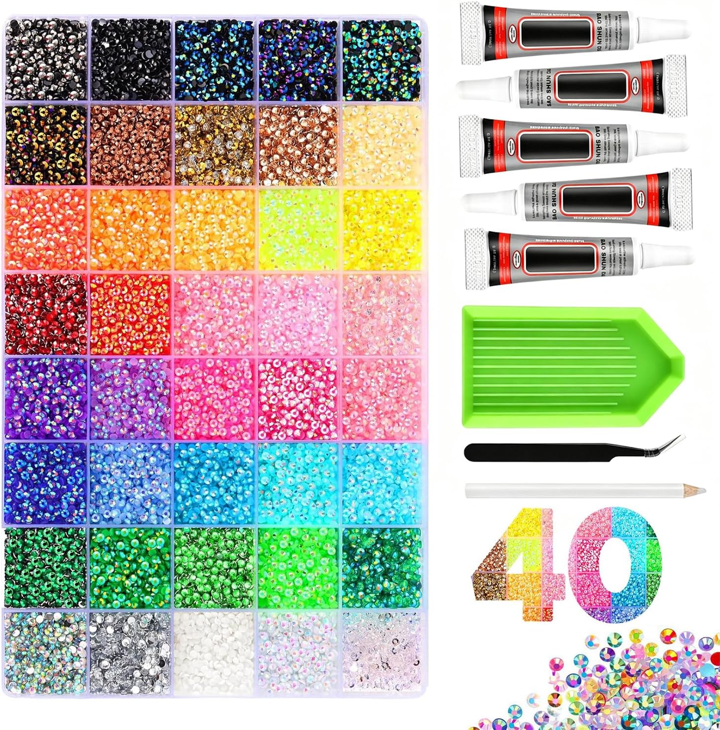 Detalle de NXPUXP 40 Colours Bedazzling Kit Resin Rhinestones 36000pcs