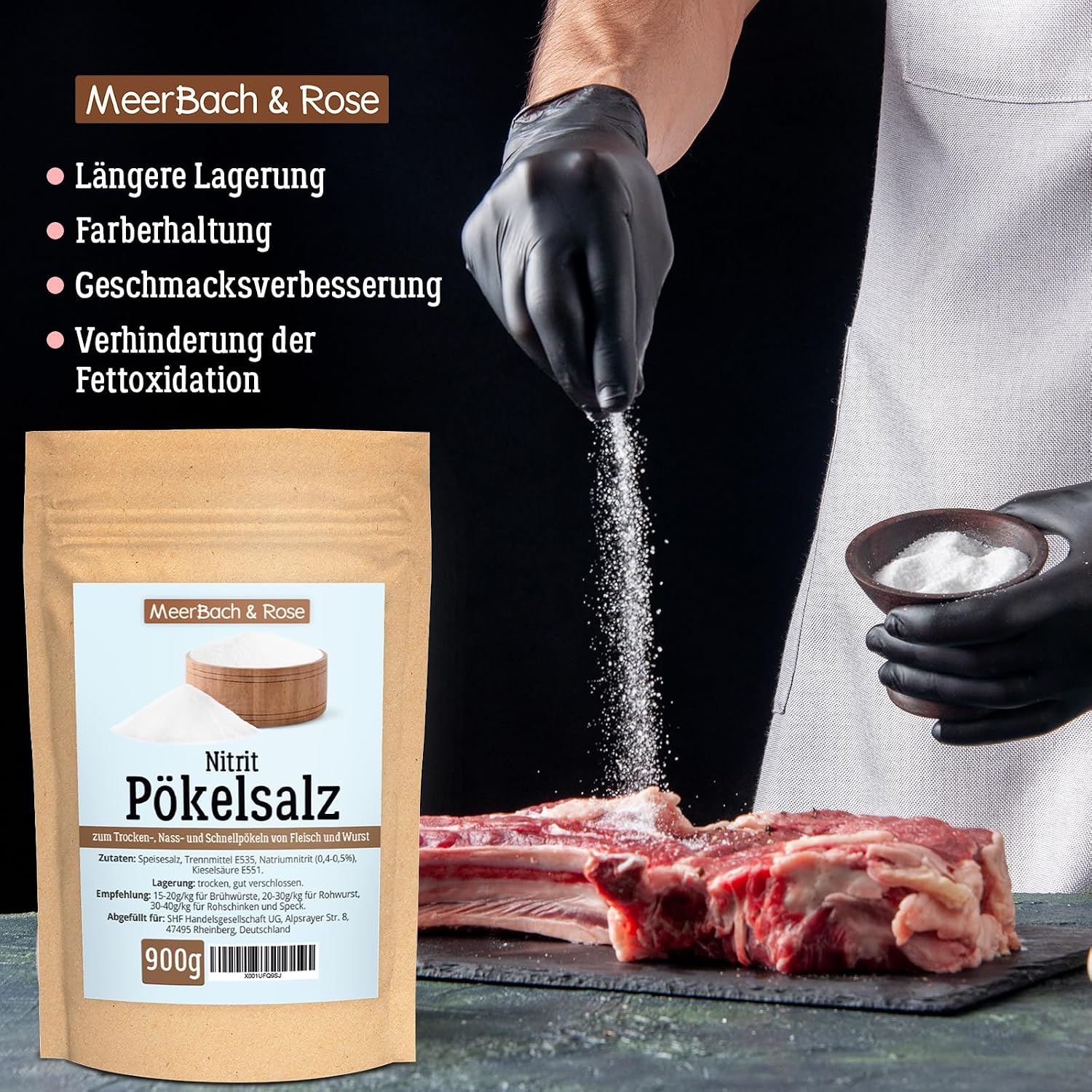 Detalle de Pökelsalz 900 g Nitritpökelsalz – vegan, Natriumnitrit 0,4–0,5%