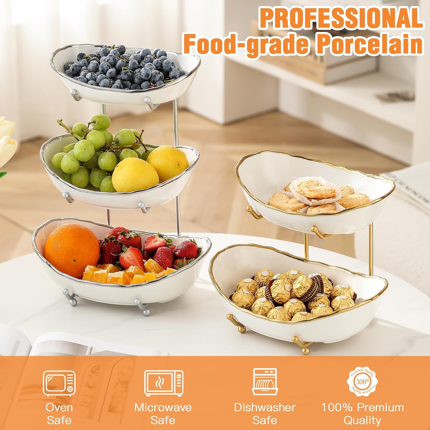 Detalle 2 de HOMKULA Ceramic 3-Tier Fruit Bowl for Countertop ๐ฝ