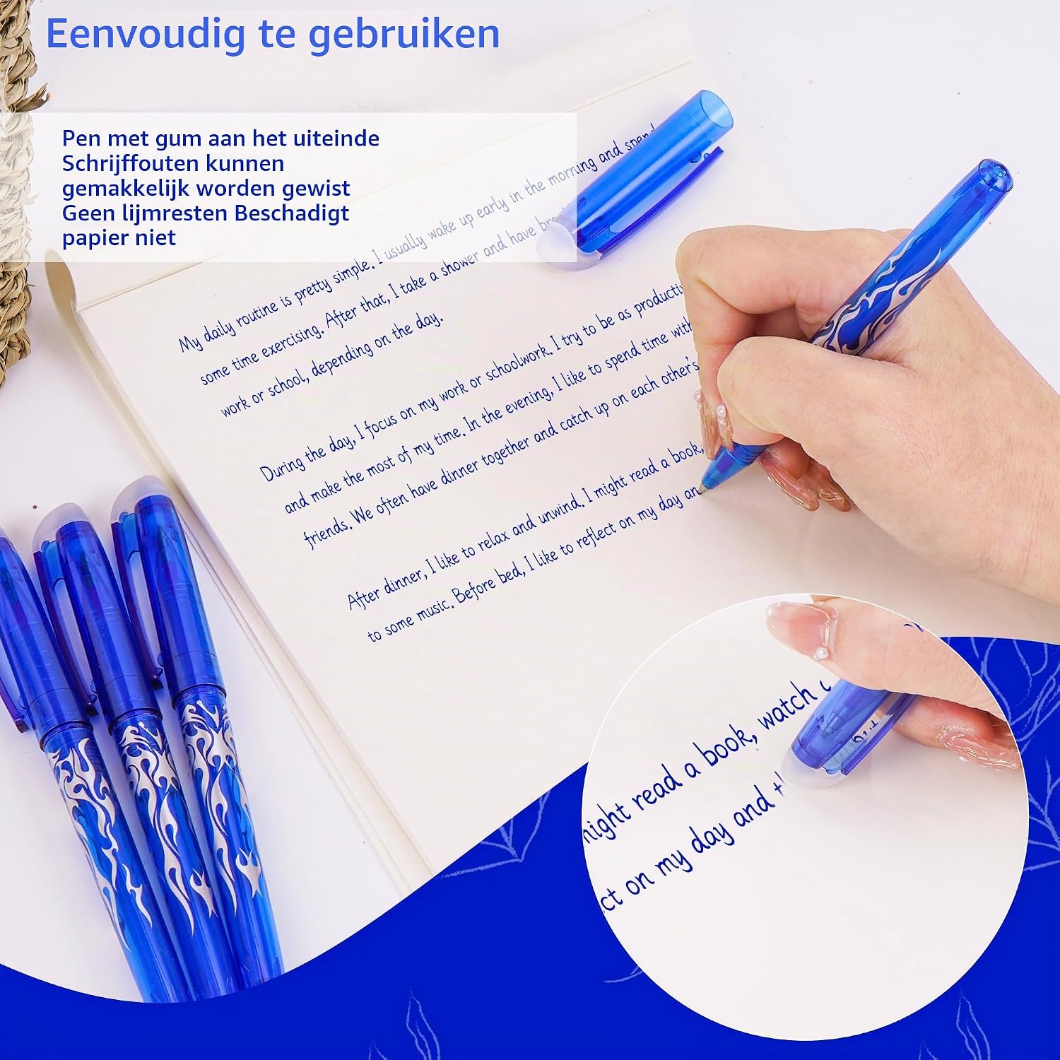 Detalle 2 de YIIFELL uitwisbare gelpennen, 12 stuks met blauwe inkt en 0,7 mm punt