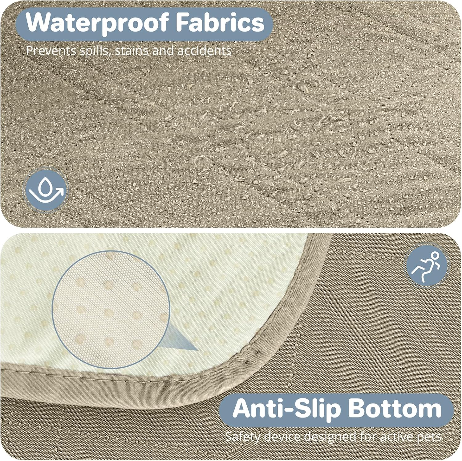 Detalle de Luvore Waterproof Dog Bed Cover: 76x190cm Khaki, Double-Layer Protection with Anti-Slip Backing