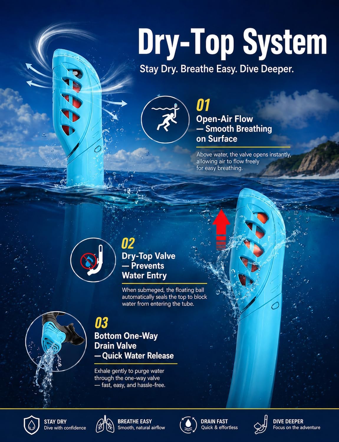 Detalle de Vogista Dry Top Snorkel Set Adults — 5-in-1 Snorkelling Gear for Beginners to Enthusiasts